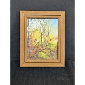 VTG Pheasants in Flight Framed Foil Print Office Decor Wood Frame 10.5x8.5